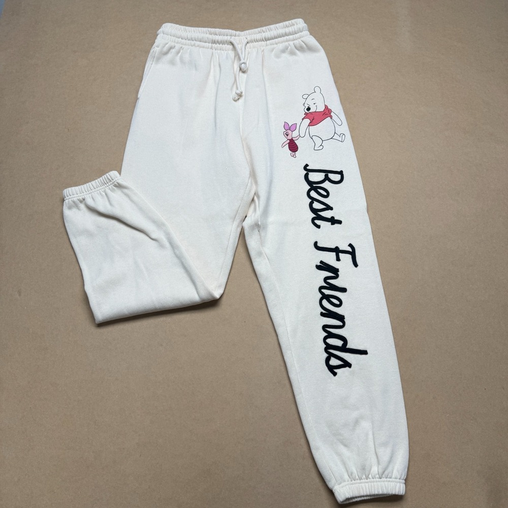 Disney Winnie The Pooh Piglet Sweatpants Womens Medium Beige Graphic Best Friend
